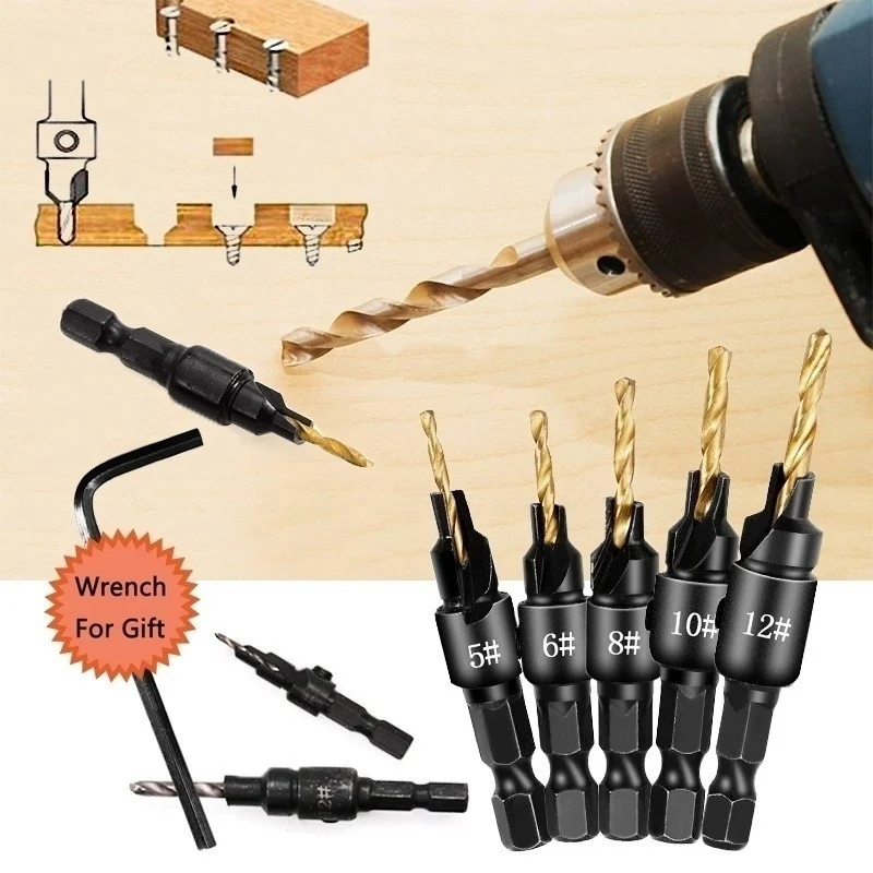 Набор сверл с зенкером комплект из 4/5 насадок для сверления направляющих