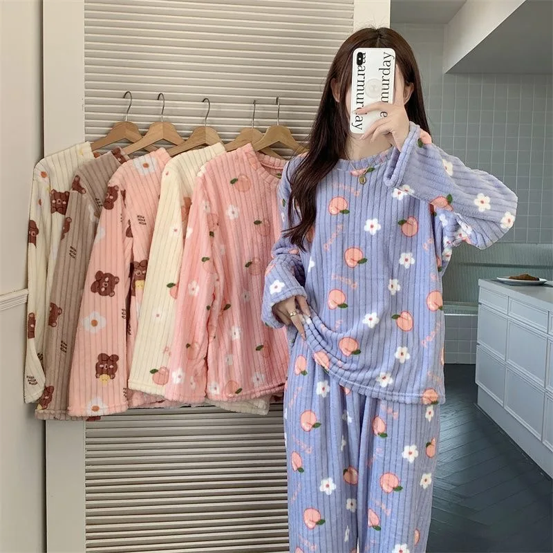 

Winter pajamas women's pajamas cartoon cute printed coral velvet autumn winter girls' pajamas girls' student flannel warm suit