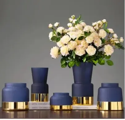 

European Style Frosted Glass Vase Living Room Floral Hydroponic Flower Arrangement Blue Phnom Penh Family Vase Home Decoration