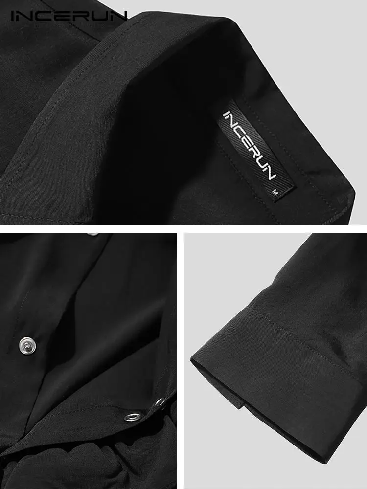 INCERUN Tops 2023 Korean Style New Men's Lace Ruffled Placket Blouse Fashion Casual Male Hot Sale Long-sleeved Lapel Shirt S-5XL