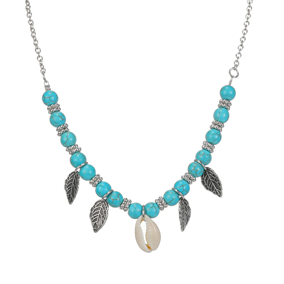 Отдых в ретро-стиле turquesa счеты hojas flecos concha colgante de dama collar