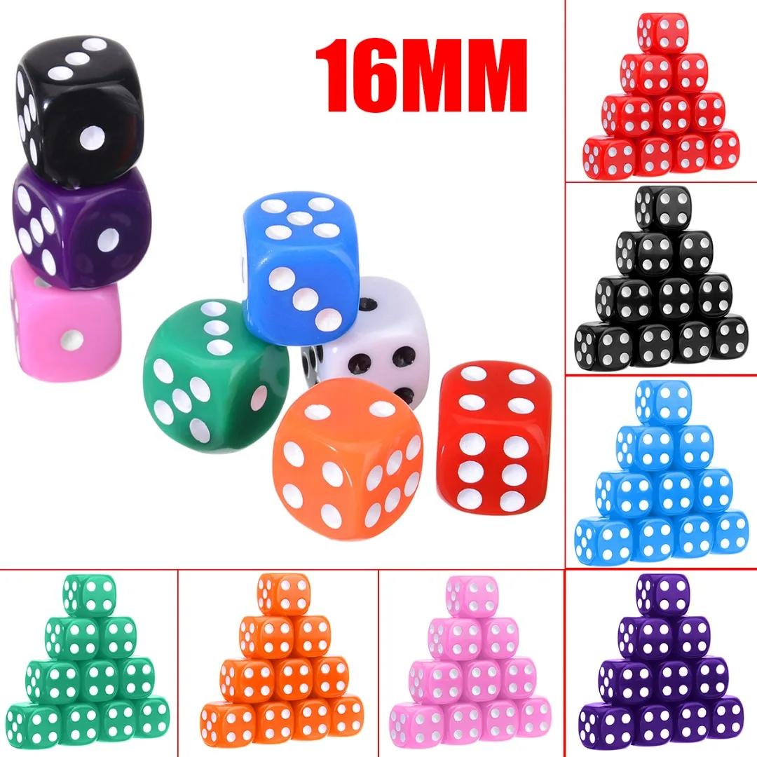 

10pcs 16mm Multicolor Acrylic Round Corner Dice 6 Sided Die Portable Table Games Digital Dices For Party Entertainment Tool