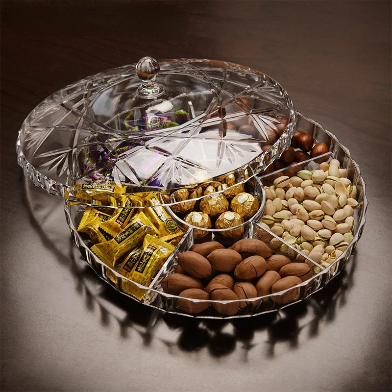 

Современная креативная тарелка для сушеных фруктов в гостиную, сетка с крышкой, коробка для закусок и десертов, янтарный прозрачный сушеный...