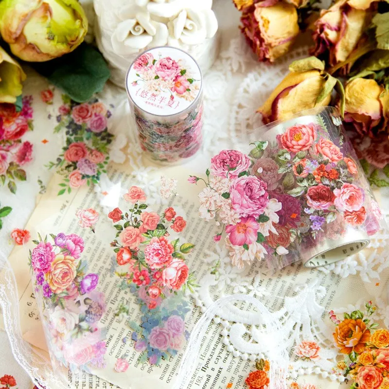 

Washi Tape Floral Print Decorative rose Flowers Masking Tapes for Arts DIY Crafts Journals Planners Scrapbook Wrapping