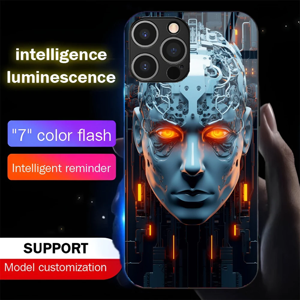 Фото Чехол для телефона Future Brain Design Smart LED Light Glow из закаленного стекла для iPhone Air 17, 16, E, 15, 14, 13, 12, 11 Pro Max Plus №2