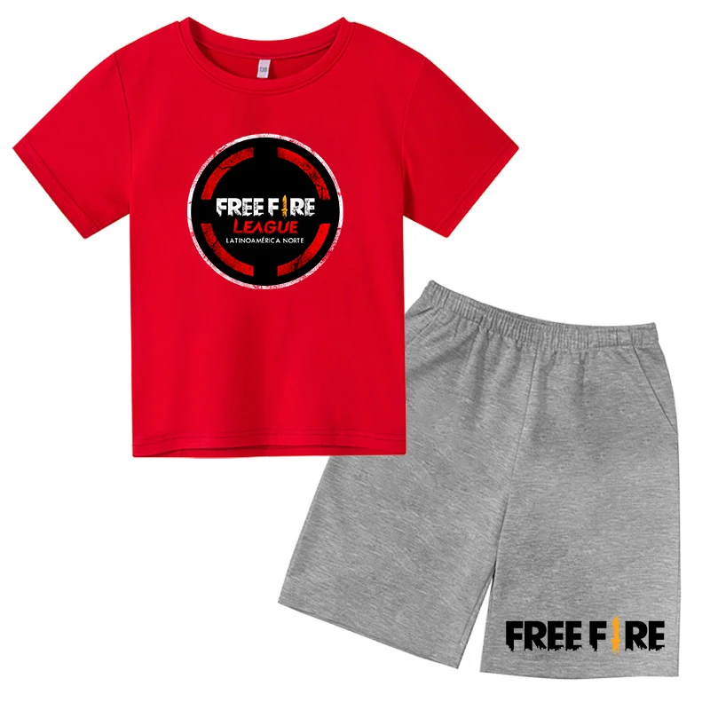

2022 Garena Free Fire Summer Fashion Kids T-Shirt Charming Short Sleeve + Shorts 2 Pieces Printed Boys and Girls Fashion Kids Cl