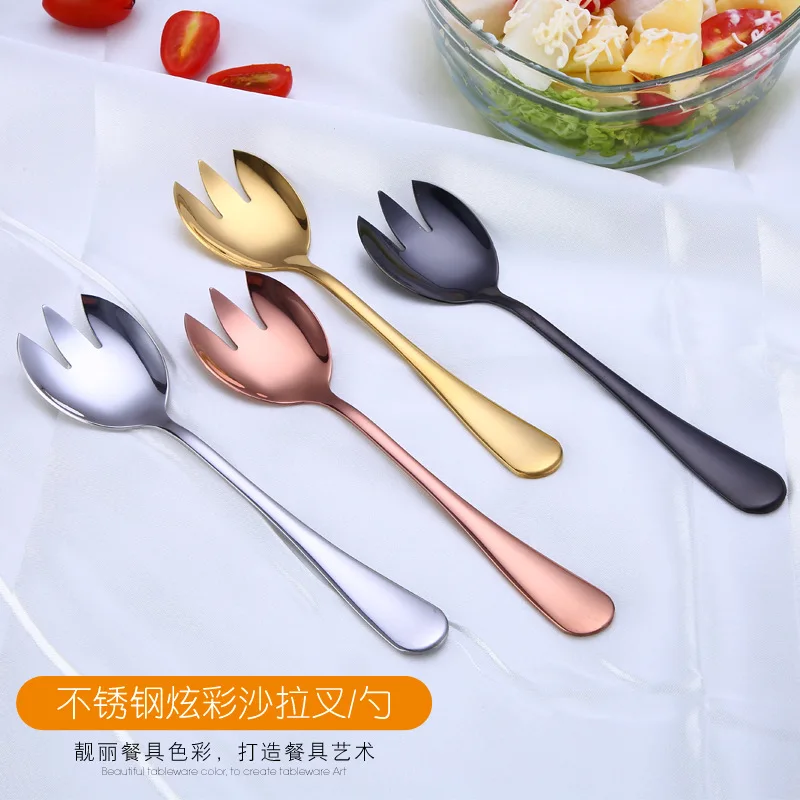 

Gold Salad Spoon Fork 1PCS Salad Spoon Stainless Steel Cutlery Serving Spoon Set Colorful Unique Spoons