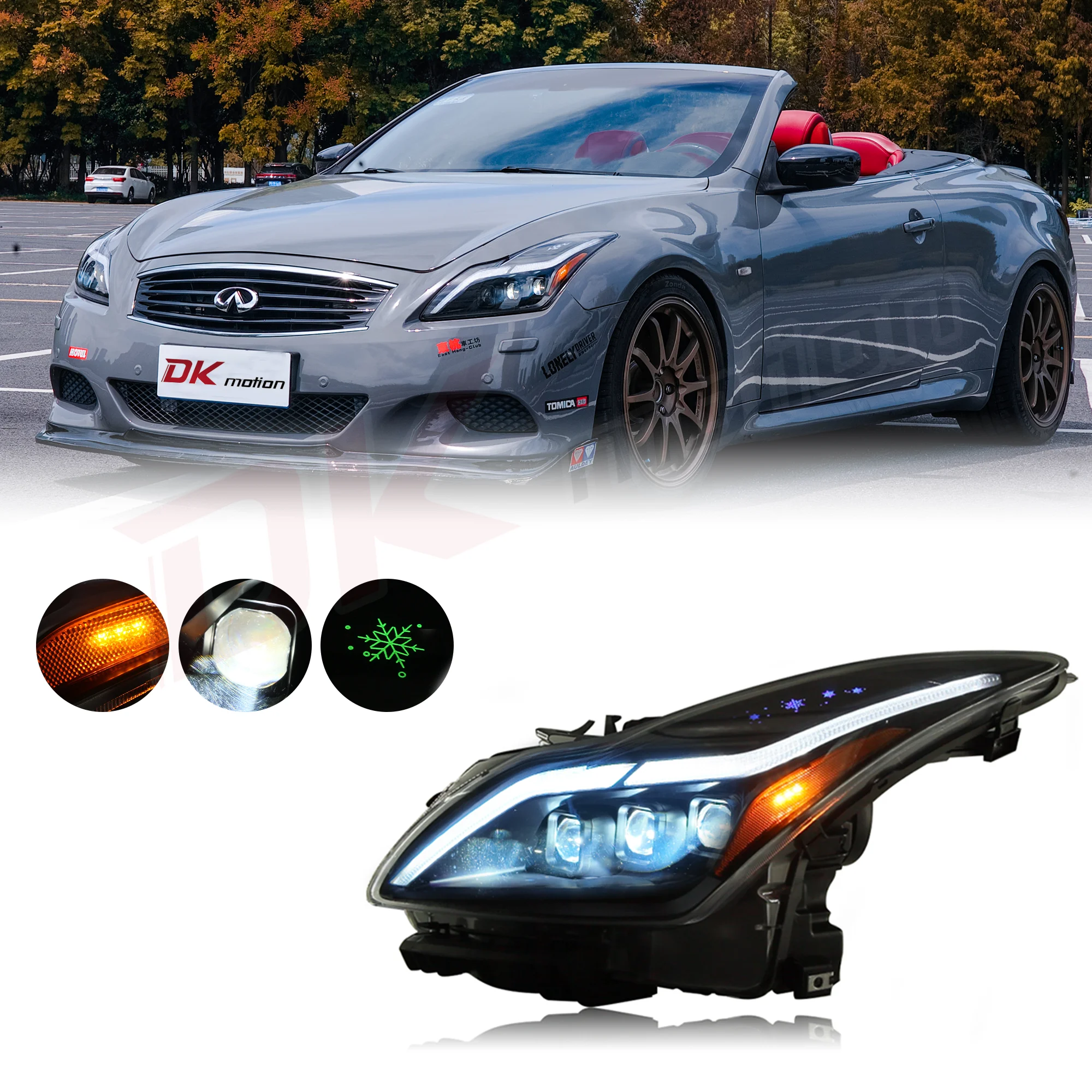 Светодиодные фары DK Motion для Infiniti G37 2008-2013 гг. 2014-2015 Q60 Coupe/кабриолет без системы AFS