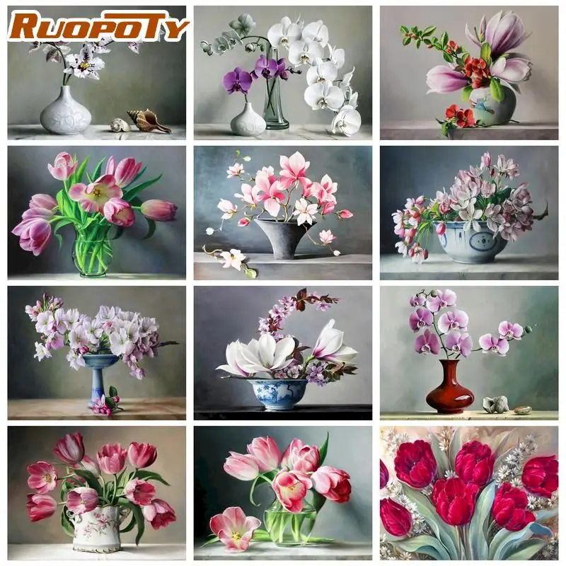 

RUOPOTY 5d DIY Diamond Painting Simple Flower Vase Art Embroidery Mosaic Cross Stitch Rhinestones Craft Kits Home Decor