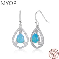 MYOP Dainty Pyriform Crystal Stone Wedding Earrings Fashion Female Blue Opal Earrings Charm 925 Sterling Silver Dangle Earrings
