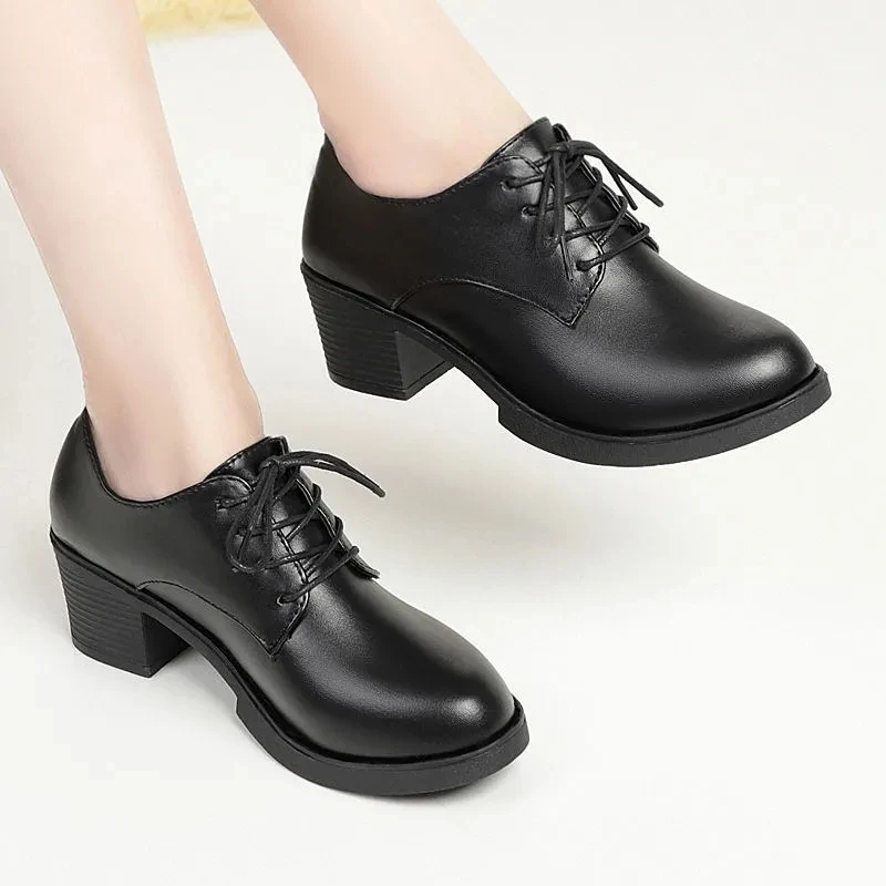 

2022 Real Soft Leather Chunky Heel Middle-Aged Mothers' Shoes Women 2022 Autumn Spring New Mid Heel Leather Shoes Women's Work