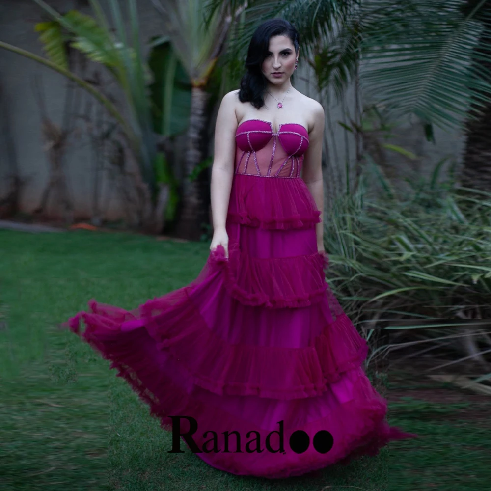 

Ranadoo A Line Tulle Prom Evening Dress Sweetheart Illusion Zipper Droped Floor Length Robes De Soirée Party Gowns Vestidos