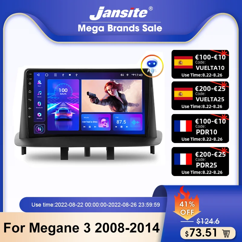 Jansite 2Din Android 11 Car Radio Multimedia Video Player For Renault Megane 3 Fluence 2008-2014 GPS DVD Carplay IPS Screen RDS