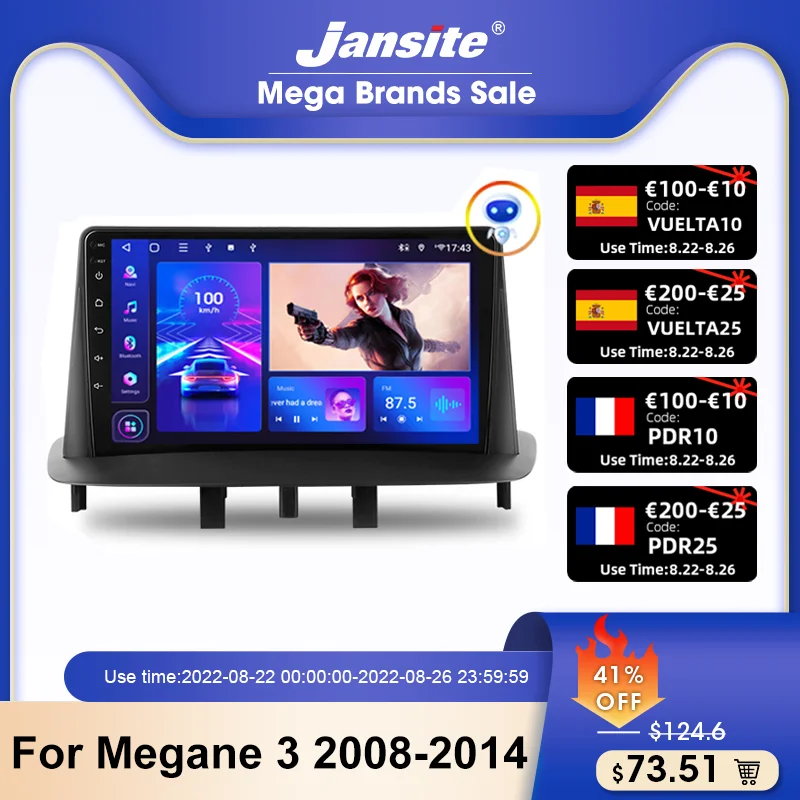 Автомагнитола Jansite 2DIN Android 11 мультимедийный видеоплеер для Renault Megane 3 Fluence 2008-2014 GPS