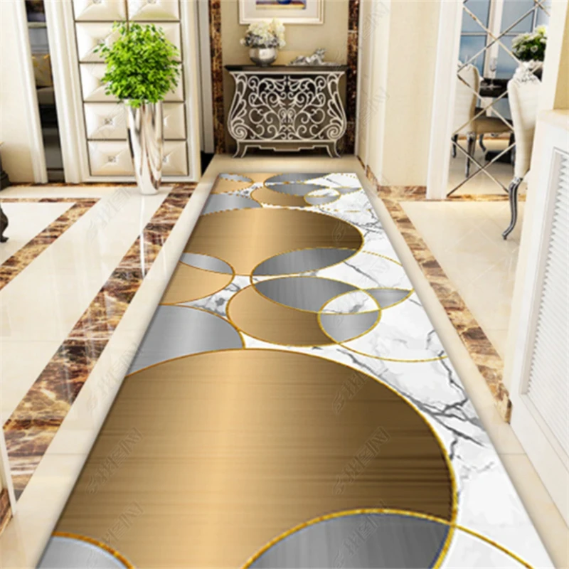 

Golden Half Circle Pattern Lobby Long Carpet Rug For Stairway Hallway Bedroom Decor Corridor Aisle Party Wedding Anti Slip Mat