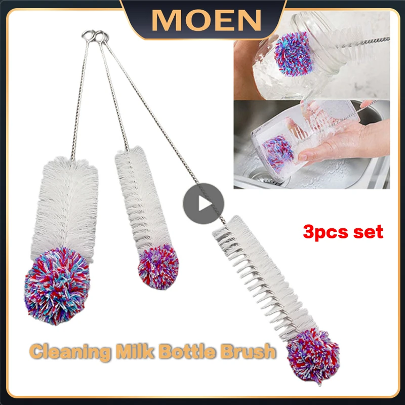 

1/2/3pcs Universal Bottle Cleaning Brush Set Nylon Brush Glass Bottle Anti-scratch Long Handle Brush Cleaning Milk Bottle Brush