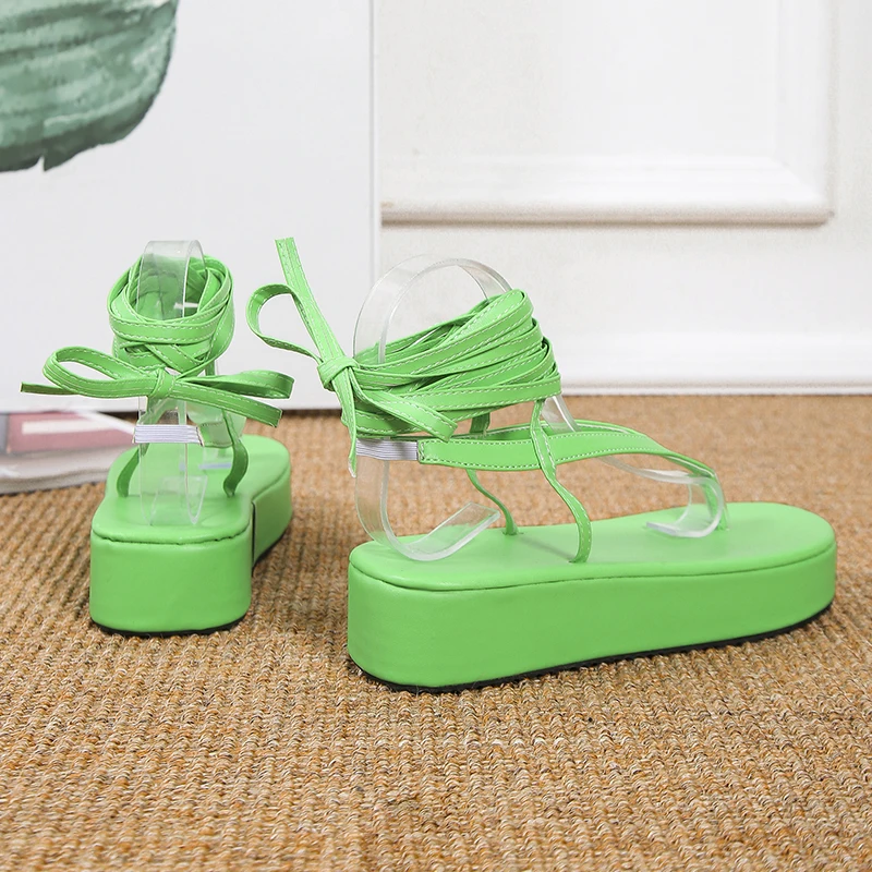 Women Bandage Flats Fashion Clip Toe Flip Flops Shoes for Ladies Wedge Sandals Outdoor Sandals Sexy Lace Up Platform Sandals
