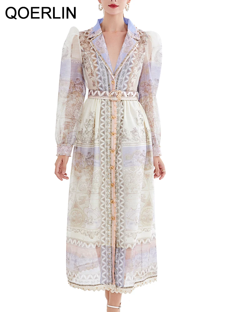 

QOERLIN, качественное длинное платье с поясом, женское элегантное вечернее платье с вышивкой бисером, однобортное платье