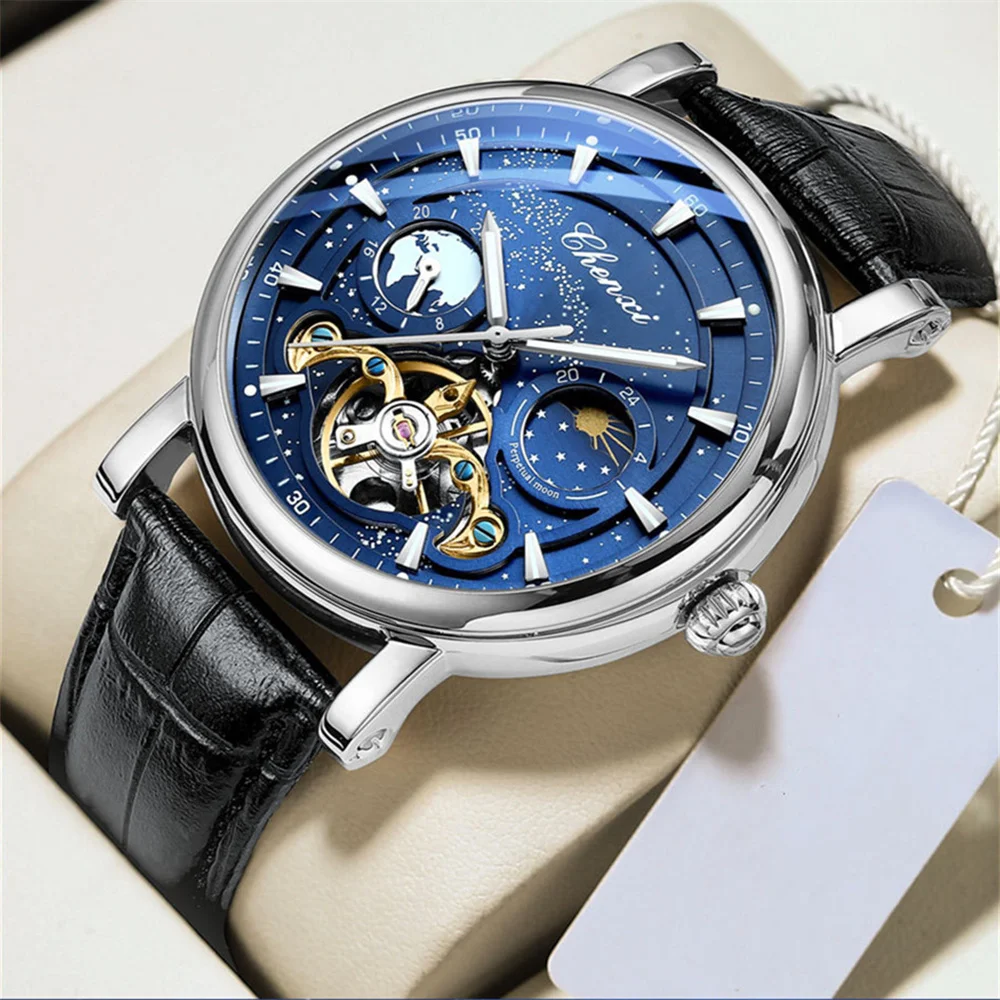 

Hollow Automatic Mechanical Man Watch For Men Top Brand Luxury Leather Men'S Watches Fashion Business Luminous Wristwatch New