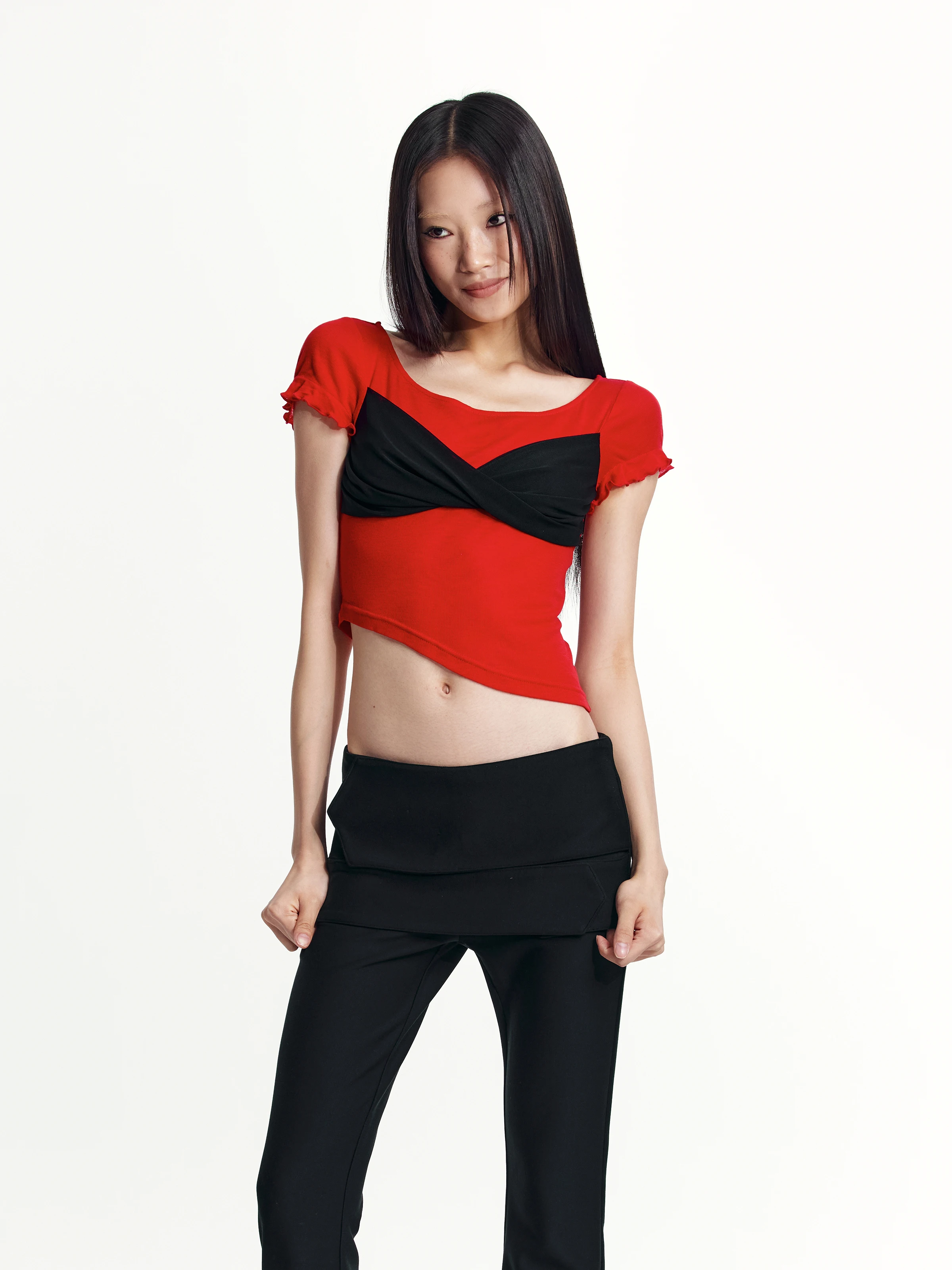 Rusnaill Wooden Ear Sheep Fleece Blended Light and Semi-Transparent Elastic Knitting Short sleeve T-shirt Top Women