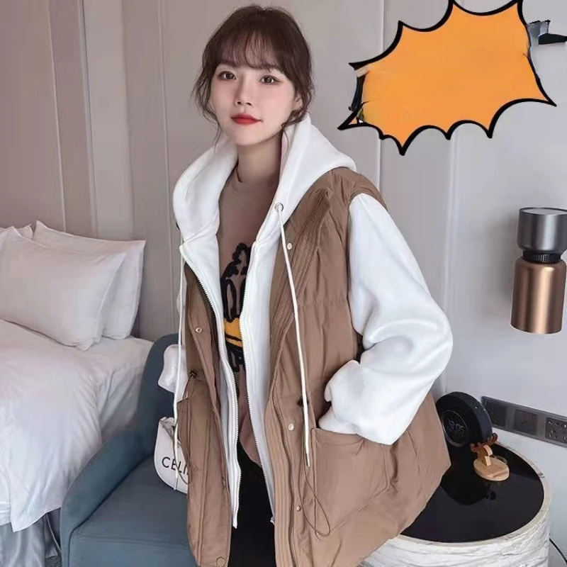 Winter Women's Cold Coat Parkas Jackets Coats Hooded Cotton Padded Jacket Splicing Winter Oversize Clothing Fashion