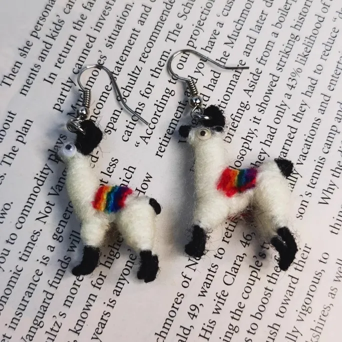 Стильные вязаные разноцветные серьги ручной работы с имитацией пряжи из альпаки