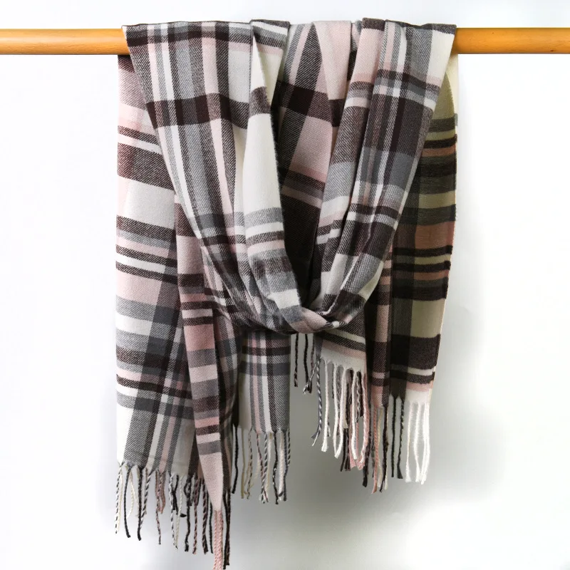 

Scarf Plaid Retro Korean British Style Color Matching Plaid Scarf Women's Autumn and Winter Thickened Keep Warm Scarf