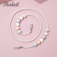 cute candy color love heart sunglass chains for women crystals necklace beaded peach rice bead mask lanyard chain wholesale