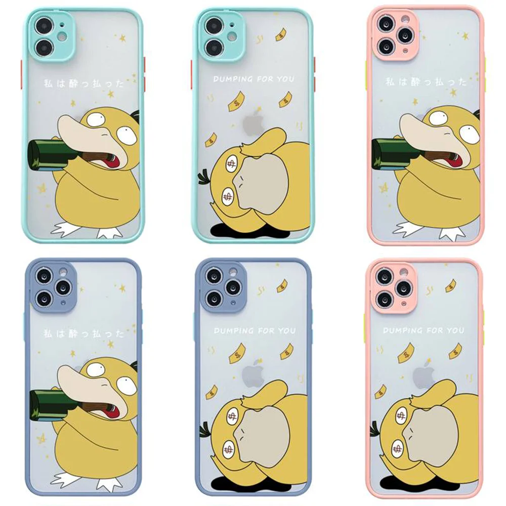 

Pokemon Psyduck Phone Case For iphone 13 12 11 Pro Max Mini XS 8 7 Plus X SE 2020 XR Light pink Matte Transparent Cover