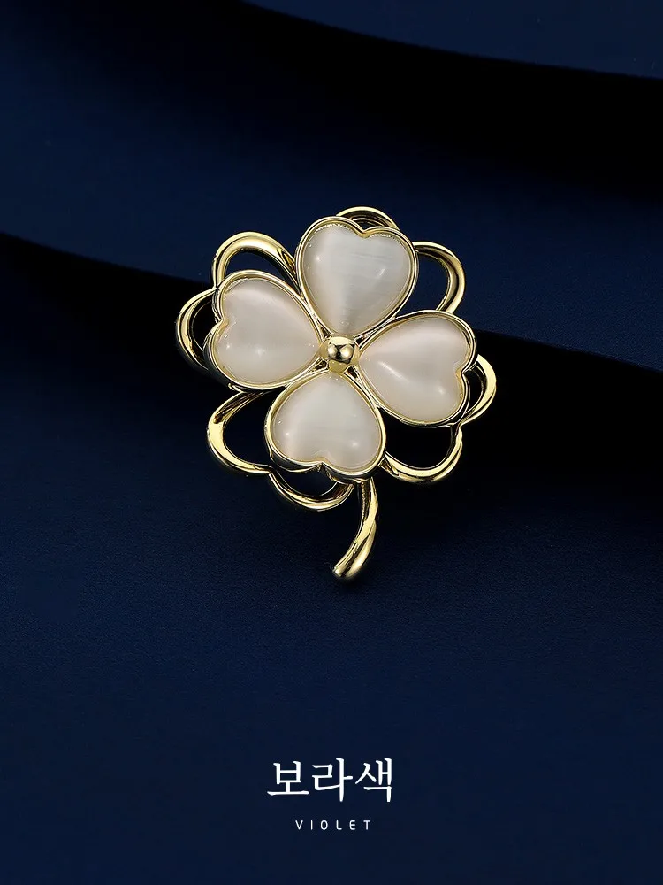 [Подлинная фиолетовая] винтажная брошь с четырьмя листами высококачественная