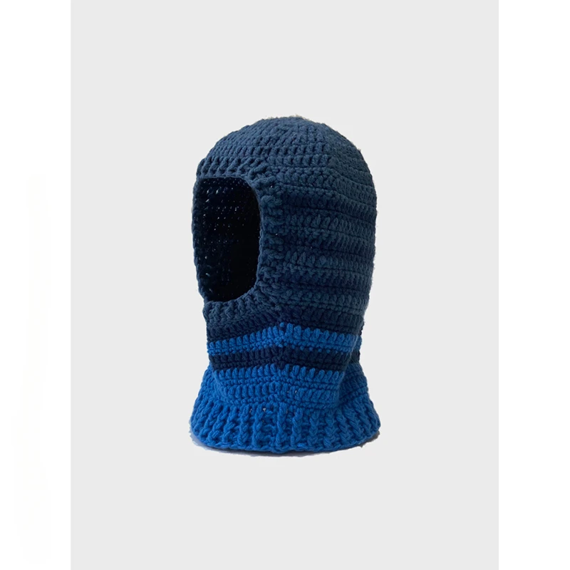 

Contrast Color Balaclava Women's Autumn and Winter Knitted Bib One Ear Protection Woolen Hat Male Niche Retro Funny Head Hat