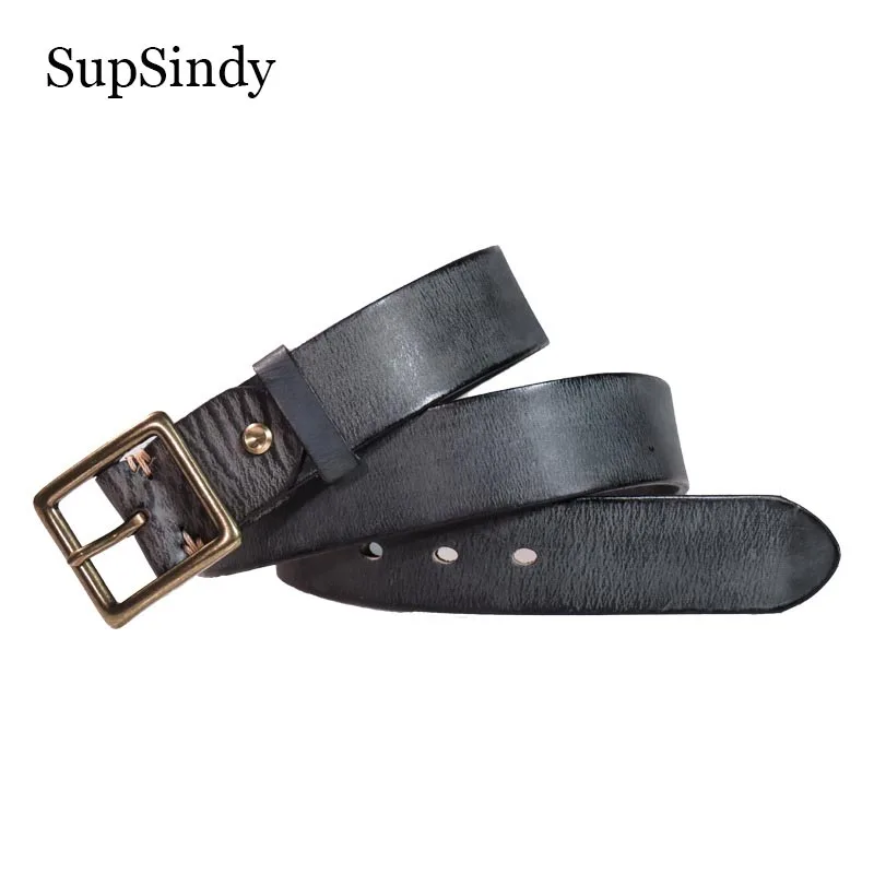 

SupSindy Men Genuine Leather Belt Luxury Copper Pin Buckle Cowhide Belts for Men Jeans Waistband Vintage Style Casual Male Strap