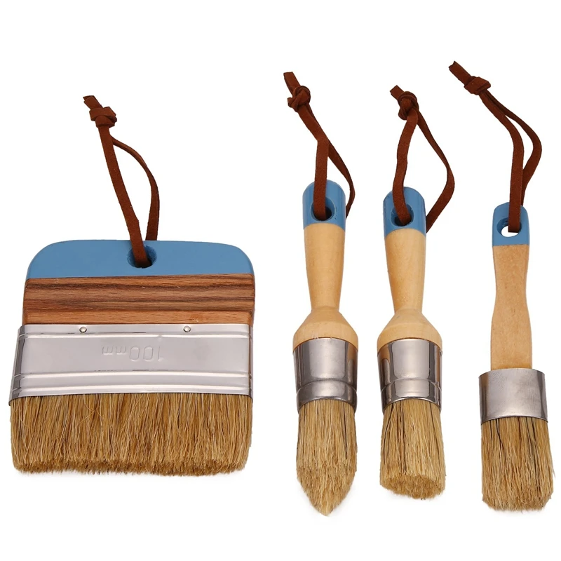 

4 Pcs Painting Brushes Set For Furniture Natural Bristles Stencil Brushes Wooden Handle DIY Painting And Waxing Brushes