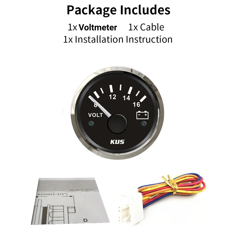 KUS указательный тип датчики напряжения 52 мм вольтметры 8-16 В дисплей