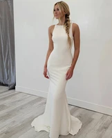elegant long crepe wedding dresses spaghetti mermaid open back vestido de novia bridal gowns custom for women