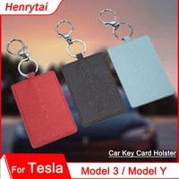 for tesla car key leather protector case accessories model 3 model y 2017 2021 2022 key card holster with keychain