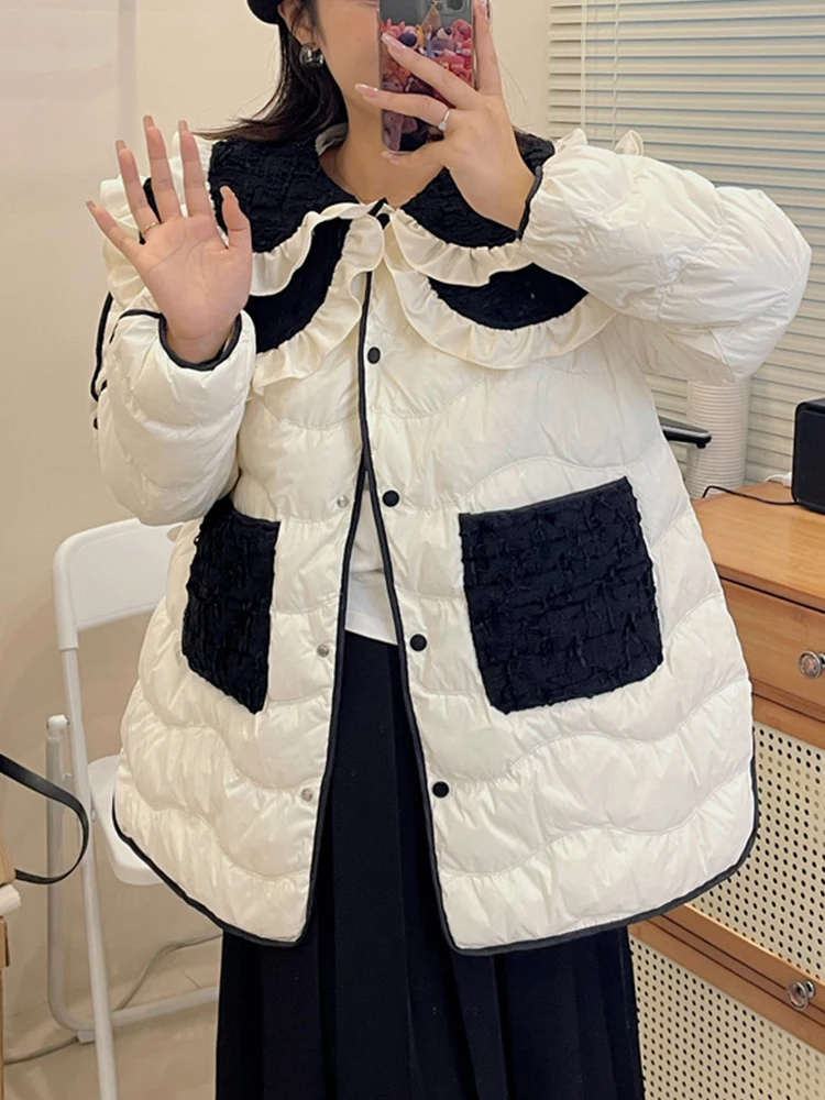 

Куртка Ailegogo женская с отложным воротником, повседневный пуховик на белом утином пуху, однобортный свободный пуховик, верхняя одежда, осень-зима