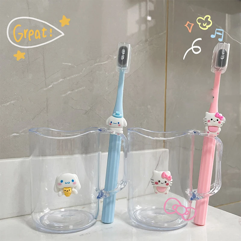 2Pcs Sanrio Cinnamoroll Hello Kitty Washing Mouth Cups Toothbrush Kawaii Anime 300ml INS Anti-fall Simple Set for Couple Home