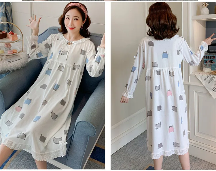Spring Autumn Women's Nightdress Long Sleeve  Loose Casual Home Wear Sexy Nightwear Sleepwear Women Sleep Tops Night Gown