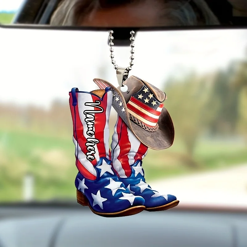 

Акриловая подвеска в виде шляпы и сапог с американским флагом, декоративная подвеска для салона автомобиля, подвеска для рюкзака и брелка