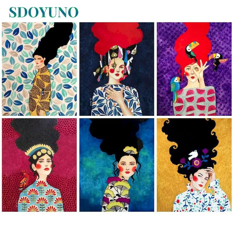 

SDOYUNO Oil Painting By Numbers Girl illustration Handpainted Unique Gift Pictures By Numbers For Adults Home Decor