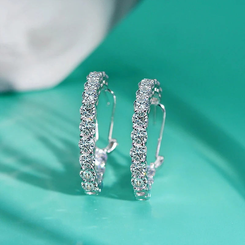OEVAS Luxury 100% 925 Sterling Silver Created Diamond Gemstone Hoop Earrings Wedding Engagement Fine Jewelry Gifts Wholesale |