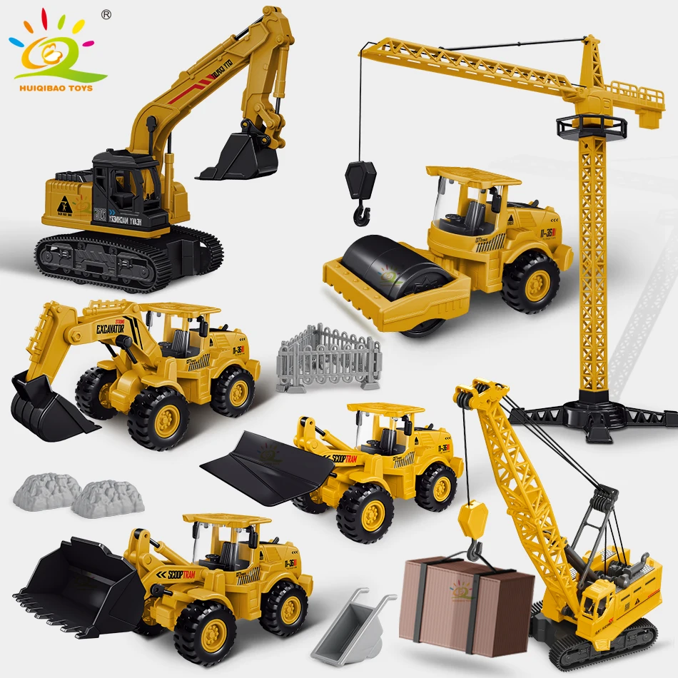 

HUIQIBAO Engineering Diecast Truck Model Excavator Crane Dump Car Garbage Vehicle Classic City Construction Children Toy for Boy