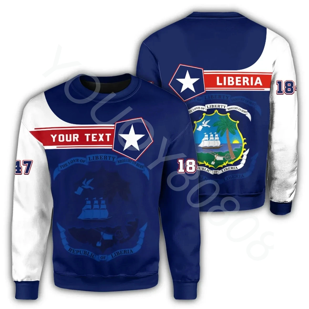 

(Customized) Africa Zone Spring Crew Neck Sweatshirt Casual Street Sweatshirt Print - Liberia Sweatshirt Pentagon Style