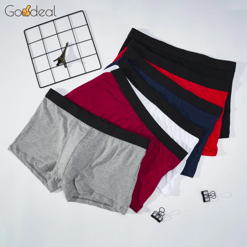 Goodeal 4pcs Boxer Mens Underwear Cotton Underpants Pure High Quality Male Solid Color Shorts Comfortable Breathable Panties