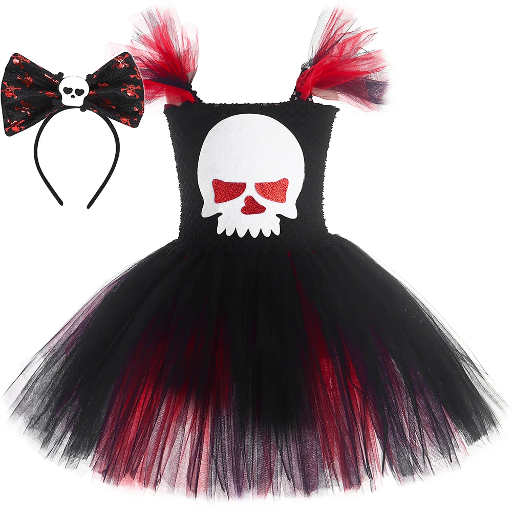 

Scary Skull Ghost Costume Bride Girls Halloween Fancy Tutu Dress Sugar Skull Horror Ghost Vampire Kids Carnival Party Costume