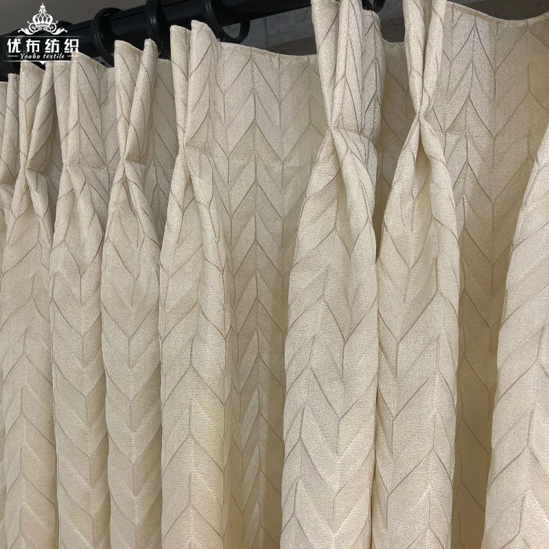 

Beige Embossed High Precision Curtain Restaurant Popular Curtain Living Room Bedroom Cotton Linen Curtain Fabric Wholesale03