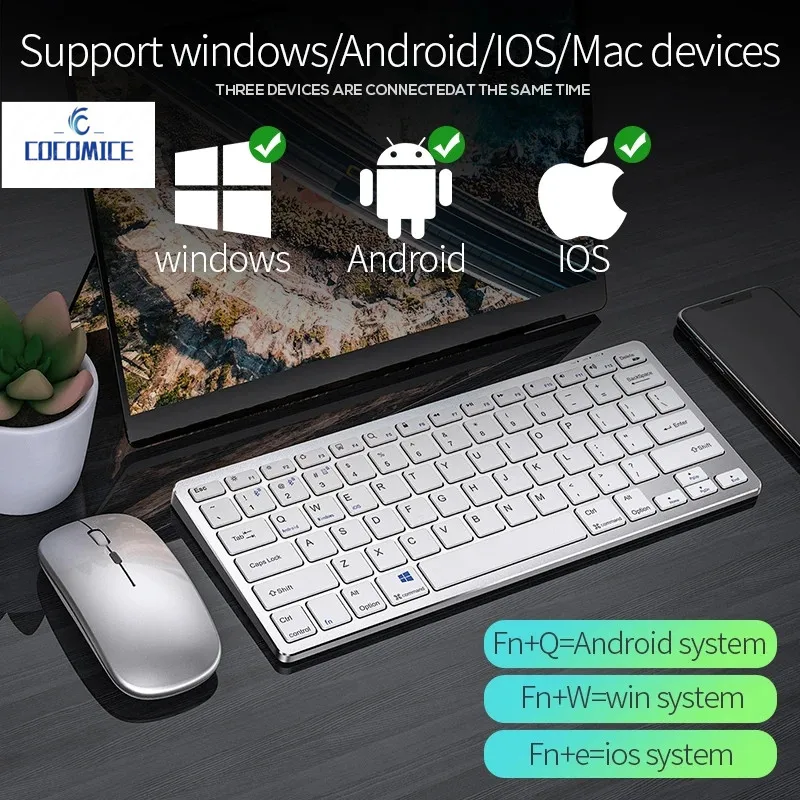 

Bluetooth 3 Modes Wireless Keyboard and Mouse Combos Set Mute 78/94 Keys for iPad Keyboards for IOS Android Windows Phone Tablet