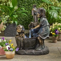 retro indooroutdoor girl and boy garden decor statue kids shape resin fountain figurine garden sculpture yard decoration