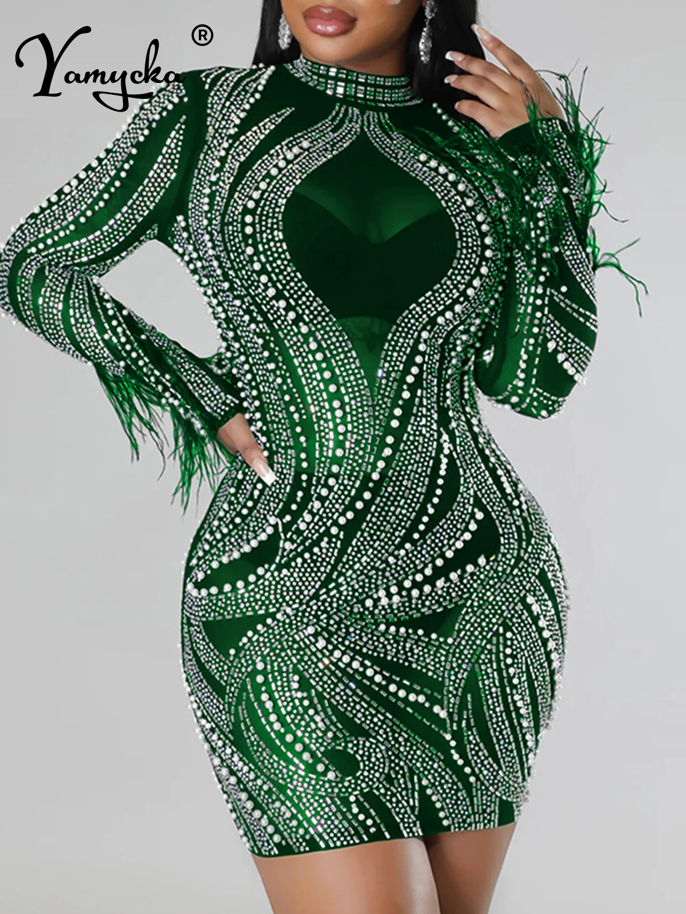 

Sexy see through rhinestone bodycon mini summer dress women glitter club birthday party dress womens evening dresses vestidos